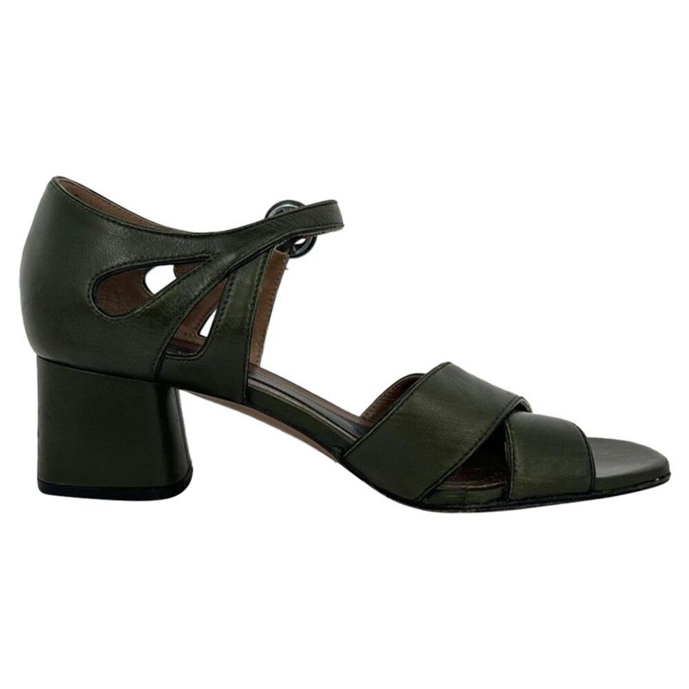 Marni Block Heels in Olive Green Leather